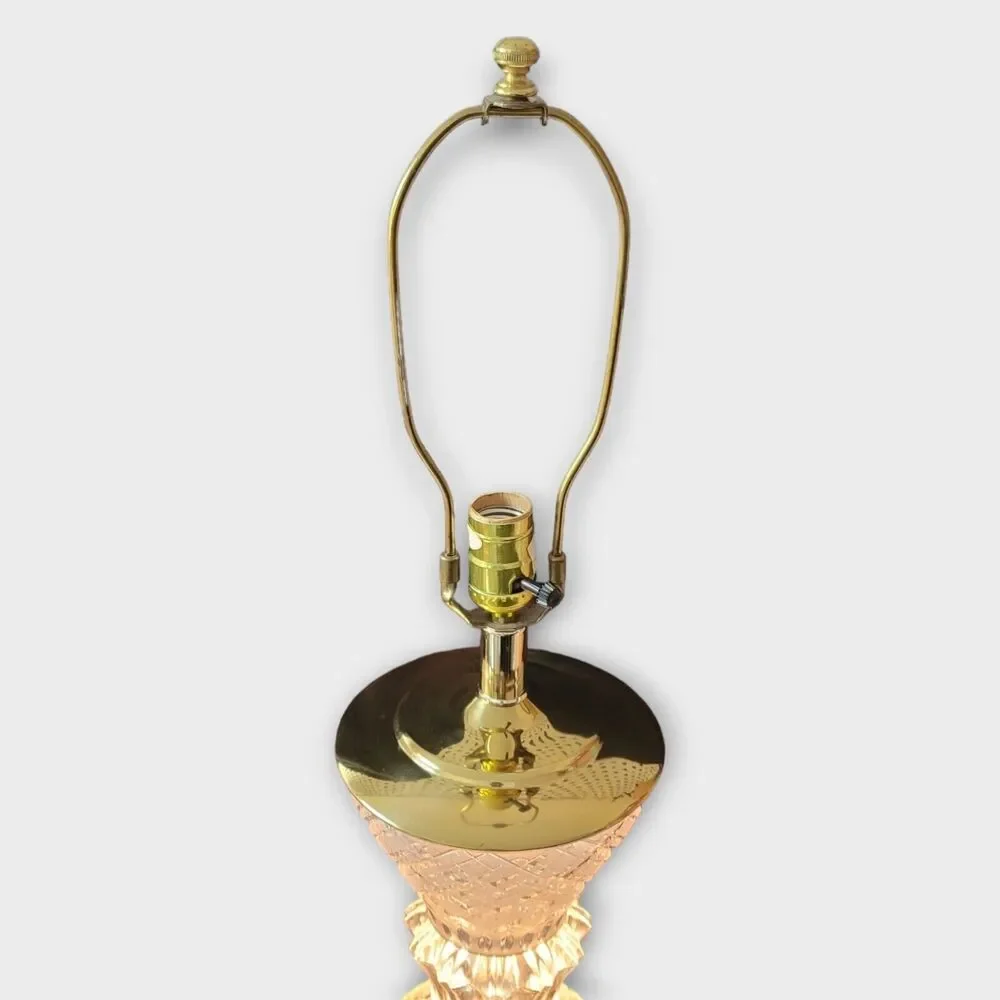 Cut Crystal Art Deco 3 Way Trumpet Style Table Lamps Gold Plated Vintage 26 Inch